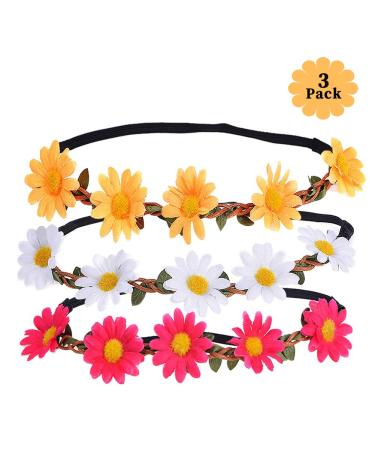 Xcozu flower wreath hair 3 daisy flower headband hair band wedding hair clerk crown hair band flowers with adjustable elastic band women girls for party beach hair ripe flower head jewelry - Buy Online on GoSupps.com