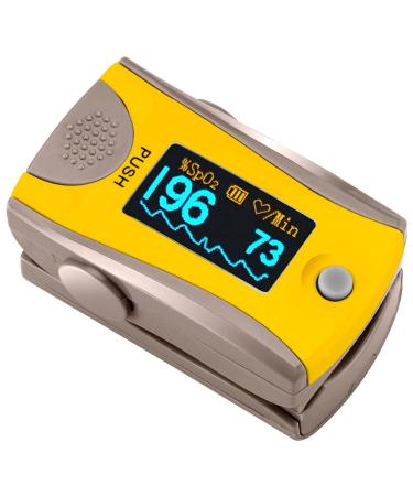 BLT M70 Fingertip Pulse Oximeter CE Approved Sats Probe SpO2 Blood Oxygen Saturation Monitor Finger with Heart Rate for Kids & Children and Adult (Includes Batteries and Lanyard) (Gray Yellow)
