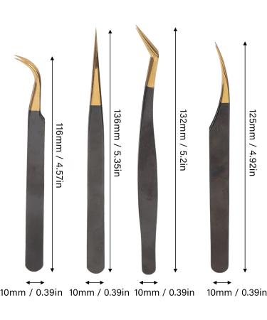 4-Part Eyelash Extension Tweezers Set | Curved & Straight Stainless Steel Applicators for False Eyelashes & Nail Art | Antistatic Beauty Tools - Buy Online on GoSupps.com