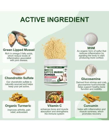 Green Lipped Mussel for Dogs and Cats | Cat and Dog Joint Supplements to Reduce Stiffness and Improve Mobility with Turmeric Glucosamine Chondroitin MSM Curcumin | Cat Dog Joint Care (TUB OF POWDER) - Buy Online on GoSupps.com
