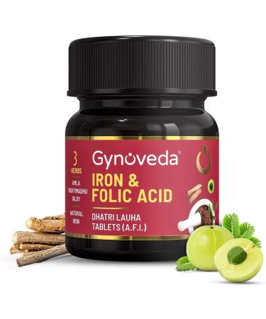 CALENZO Gynoveda Iron Folic Acid Supplement | Ayurvedic Blood Builder for Hemoglobin Lost in Periods | Rich in Calcium B9 B12 Vitamin C from Amla | Helps in Anemia Pregnancy | 1 Bottle 60 Tablets