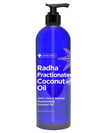 Radha Beauty Fractionated Coconut Oil - 100% Pure & Natural Carrier and Base Oil for Aromatherapy  Hair and Skin - Comes with Pump  16 fl oz.