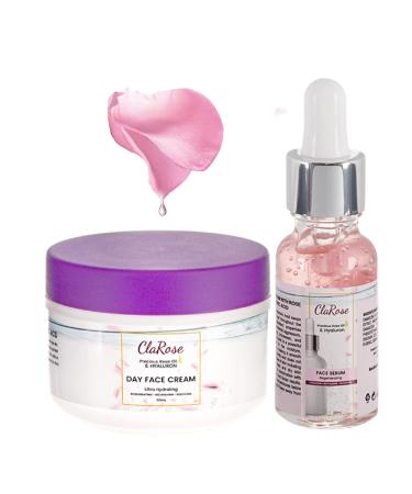 ClaRose Anti-ageing Face Serum 30 ml and Face Cream 50 ml with Hyaluron and Organic Rose oil