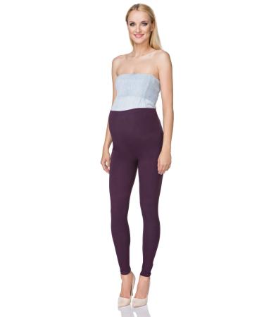 SOFTSAIL Maternity Leggings Pregnancy Pants Cotton Trousers with Belly Support Over Bump High Waisted Stretchy Soft Women Maternity Clothes Pregnancy Wear 14 Plum