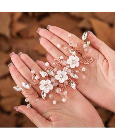 Vakkery Rose Gold Bridal Flower Hair Vine - Crystal Wedding Hairpiece & Accessories for Women & Girls - Buy Online on GoSupps.com