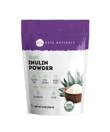 Inulin Powder Organic for Prebiotic Fiber and Gut Health (12oz) by Kate Naturals. USDA Organic Prebiotic Powder for Vegan Baking, Gluten Free & Keto. Mix Well with Coffee & Smoothies (Blue Agave)
