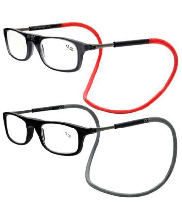 Lanomi narrow reading glasses women men men magnetic closure clip light reading aid visual aid with elastic silicone glasses straps 2 pieces black (red+gray arm) 2.0 x - Buy Online on GoSupps.com