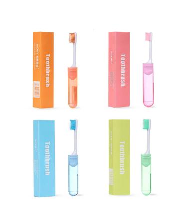 Travel Toothbrush Portable Toothbrush Built in Cover Travel Toothbrush For Hiking Camping and Traveling School Home Supplies Folding Toothbrushes Mini Multi Color Travel Toothbrush Kit (4 Pack)