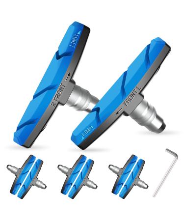 Bike Brake Pads Set, Alritz 3 Pairs Road Mountain Bicycle V-Brake Blocks Shoes with Hex Nut and Shims, No Noise No Skid, 70mm, for Front and Back Wheel Blue