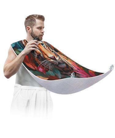 Tiger Flower Beard Bib Apron Beard Hair Catcher for Men Shaving Fathers Day Anniversary Christmas Gifts for Dad Husband Beard Bib with 2 Suction Cups