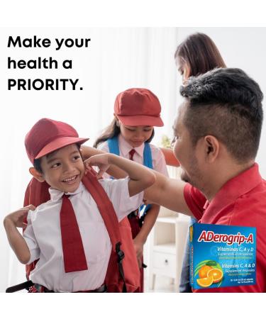 Aderogripa Immune Support Vitamins C A & D | Liquid Supplement | 10 Natural Orange Flavor Ampoules | Boost Your Immune System | Box of 10 x 10ml Ampoules | Suplemento en Ampolletas - Buy Online on GoSupps.com