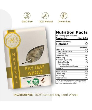 Pride Of India Natural Bay Leaf Whole - 1 oz (29 gm) | Certified Pure & Premium Quality Spice for Soups, Meats, Fish, Tacos | Resealable Pouch - Best Value for Money - Buy Online on GoSupps.com