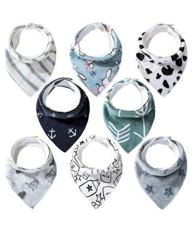 Lekebaby Baby Triangle Scarf 8 Pack Bibs Scarves Absorbent Soft Cotton with Snap Fasteners for Boys and Girls Baby Boy