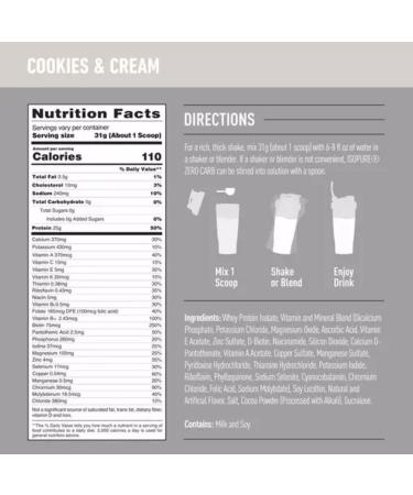 Isolate Pure Iso Pure Zero Carb Protein Powder | From 100% Whey Protein Isolate | 25g Protein 110 Calories 0g Carbs | Lactose Free Sugar Free Gluten Free Added Vitamins & Minerals | 44 Servings 3LB (Cookies & Cream) Cookies & Cream 1.36 kg (Pack of 1) - Buy Online on GoSupps.com