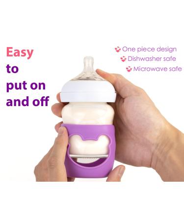Silicone Baby Bottle Sleeves for Philips Avent Natural Glass Bottles - 4oz, Pack of 2 - Pink/Purple Bear Design - Buy Online on GoSupps.com