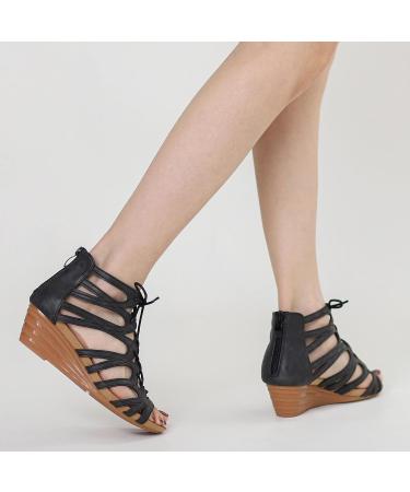 Xtzyglfd Summer Girl Straps Retro Wedge Sandals - Black Bohemian Ethnic Fashion Beach Shoes for Women - UK Size 5.5 - Buy Online on GoSupps.com