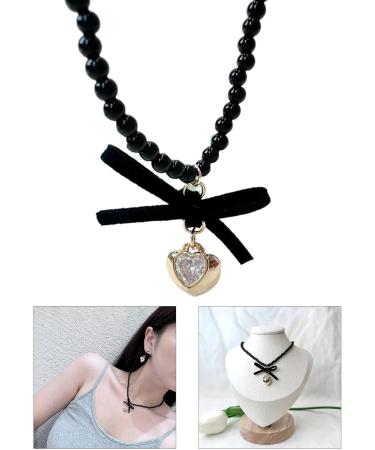 Oralgos Korean Fashion Loop Heart Pendant Pearl Necklace - Gothic Adjustable Collarbone Chain for Women - Aesthetic Jewelry in Resin Alloy - Buy Online on GoSupps.com