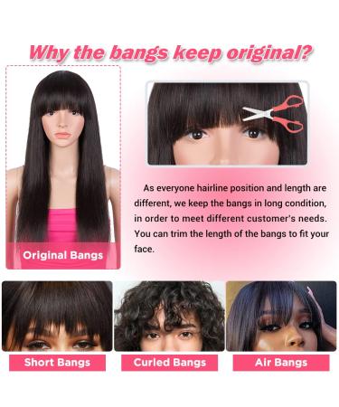 Rebecca Fashion 24 Straight Human Hair Wig with Bangs - 100% Brazilian Virgin Hair, Glueless & Natural Color 24 Inch - VICTORIA - Buy Online on GoSupps.com