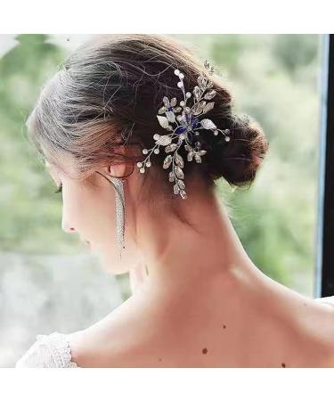 ISLHJDD Women Sapphire Crystal Blue Flower Headpiece Leaf Pearl Hair Vine Comb Wedding Hair Accessory Decorative for Bride Bridesmaid Girls - Buy Online on GoSupps.com