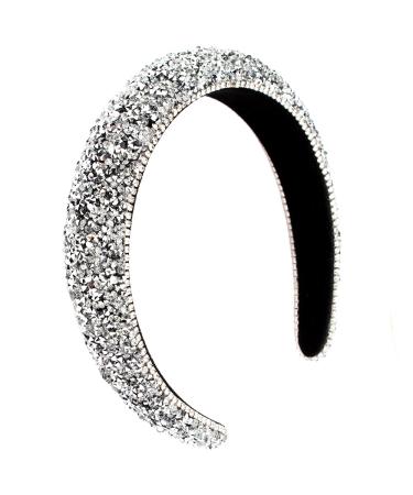 FASOTY Rhinestone Headbands for Women Silver Fashion Handmade Crystal Diamond Bling Headbands Hair Hoops Padded Headband Glitter Beaded Jeweled Hairband Sparkle Hair Accessories for Women Girls