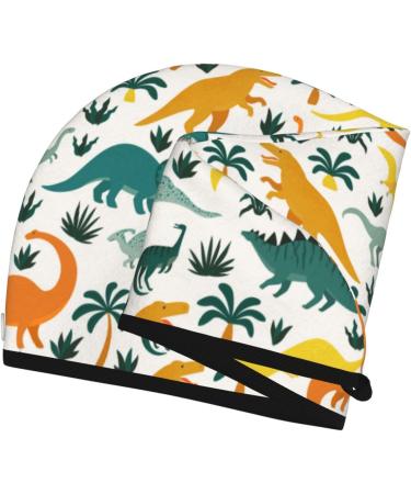 Dinosaurs & Tropical Leaves Microfiber Hair Towel | Super Absorbent Wrap for Long Curly Hair | Coral Velvet Quick Dry Cap for Women - Buy Online on GoSupps.com