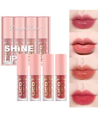 4 Colors Moisturizing Light Lip Gloss Set  Hydrating Shimmery Lip Gloss  Multi-use Korean Lip Gloss  Long lasting Non-Stick Cup Waterproof  High Pigment  Vivid Color  Lip Tint Makeup (Set A)