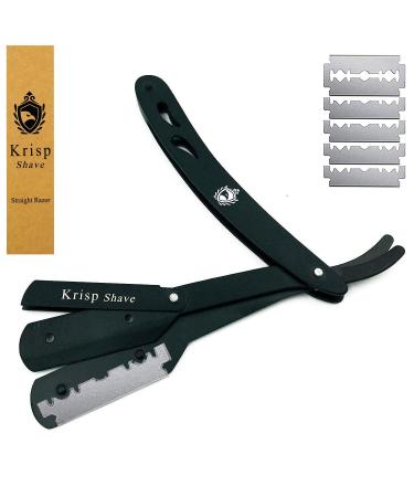 Professional Straight Edge Barber Razor For Close Shaving - Salon Quality Men's Beard Wet Cut Throat Shaving Razor Shavette With 10 Shave Blades By Krisp Beauty