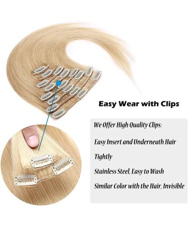 10 inch Real Hair Clip in Hair Extensions 100% Remy Human Hair Full Head Silky Straight Short Hair 8 Pieces 18 Clips Hair Extension(75g #24 Natural Blonde) - Buy Online on GoSupps.com