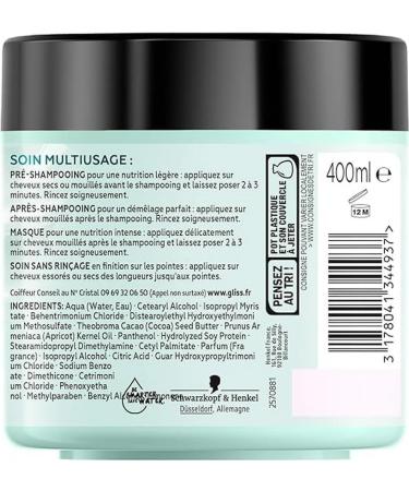 Schwarzkopf - Gliss - Miracle 4-in-1 Moisturising Mask - For Dry Damaged Hair - 96% Natural Ingredients - Pot of 400 ml - Buy Online on GoSupps.com