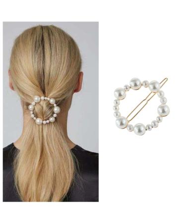 Cimenexe Bohemian Circle Pearl Hair Clip Circle Pearl Hair Barrette Pin Geometric Pearl Hair Pins Clips Gold Pearl Headwear Bride Decorative Wedding Hair Accessories Jewelry for Women and Girls