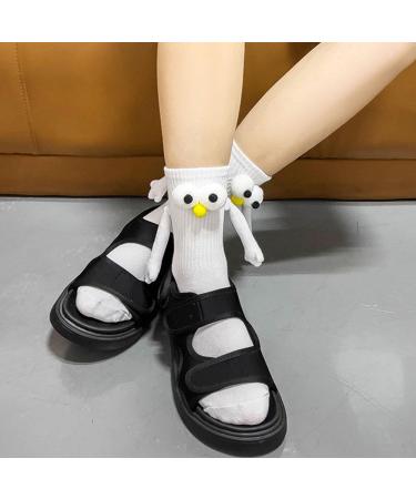 Magnetic 3D Doll Couple Socks Novelty Funny Holding Hands Socks for Couple Cute Magnetic Socks Gift for Women Men 1 pair White