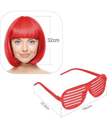 AOMIG Short Bob Wig for Women 4 Pack Short Red Bob Wigs Set with Sunglass and Wig Cap Neon Fancy Dress Accessory Cosplay Party Wig with Bangs Synthetic Straight Wig for Daily Halloween Decorations - Buy Online on GoSupps.com