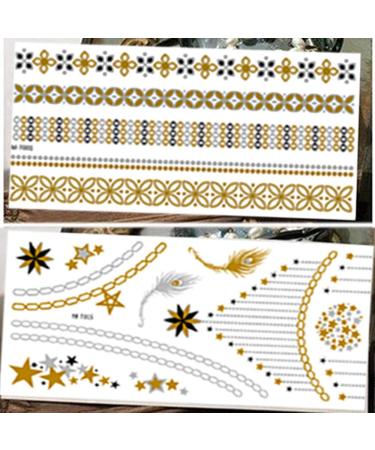 8 Sheets Gold Metallic Temporary Tattoos for Women - Shimmer Designs, Jewelry Fake Tattoo Stickers - Waterproof Body Makeup - Buy Online on GoSupps.com