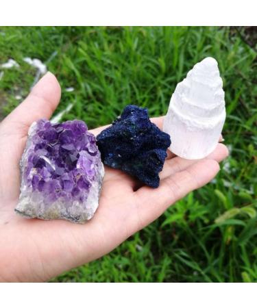 Crystal Rough Specimen Healed Natural White Selenite Skyscraper Amethyst Cluster Azurite Malachite Specimen Crystals Stones Combos Set As a Gift Combo of 3 - Buy Online on GoSupps.com