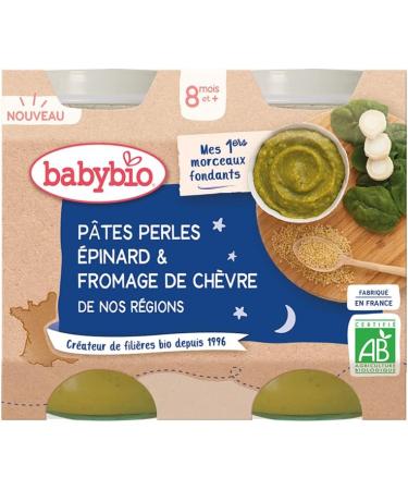 Babybio - Small Pots - Pasta pearls Spinach & Goat cheese with pieces - ORGANIC - 8+ months - 2x200g - Pack of 6 - Buy Online on GoSupps.com