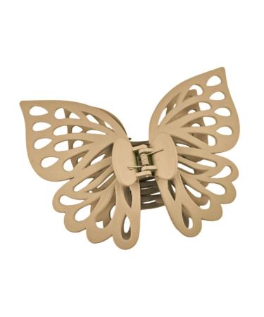 Large Hair Claw with Strong Grip Double-Layered Butterflies Shape Hair Clip Anti-slip Teeth Ponytail Clip Back Head Hair Claw Khaki