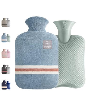 Large Hot Water Bottle with Knitted Cover 2L Large Capacity Hot Water Bag with Removable and Washable Soft Cover for Pain Relief Neck and Shoulders Great Gift for Women Men Kids (2L-Blue+Green)