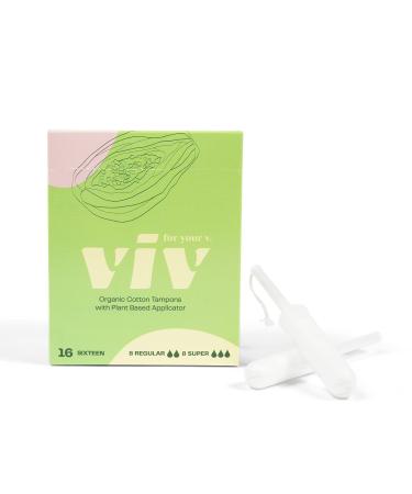 Viv For Your V Tampons - 100% Organic Cotton with BPA Free Applicator for Safe Comfortable Periods - Toxin Plastic Chemical BPA Free - 16 Count Regular & Super Absorbency Combo Pack Combo (8ct regular 8ct super)