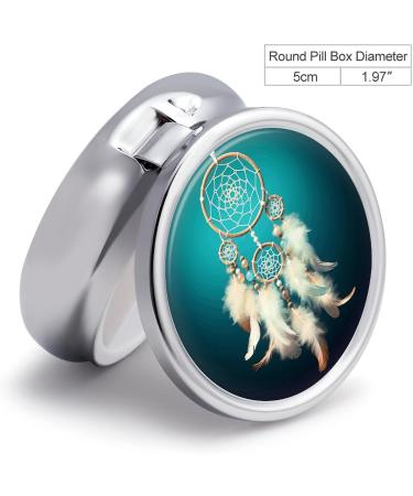 Round White Dream Catcher Pill Box - 3 Compartment Decorative Metal Organizer | Portable Pocket Medicine Case - Style 39 - Buy Online on GoSupps.com