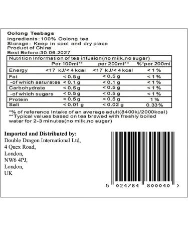 100 China Oolong Tea Bags Pure Fujian China Chinese Oolong Tea Wulong Wu Long 2g x 100 bag (200g) - Buy Online on GoSupps.com
