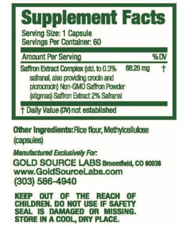 Saffron Extract Supplement - 88.25mg Capsules with .3% Safranal Extract & Saffron Powder - 60 Vegetarian Pills for Weight Loss & Eye Health - Buy Online on GoSupps.com