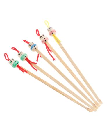 ORFOFE 5pcs Bamboo Ear Cleaners Cute Doll Head Design Gentle Ear Wax Removal Tool for Family Use Use Random Colors Bamboo Material