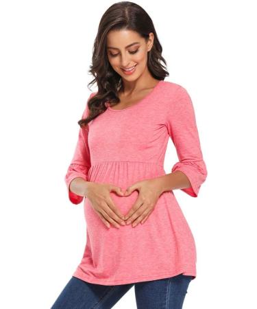 Love2Mi Women Maternity Blouse A Line Pregnancy Shirt 3/4 Bell-Sleeve Striped Maternity Clothes - Size Large, Pink - Buy Online on GoSupps.com