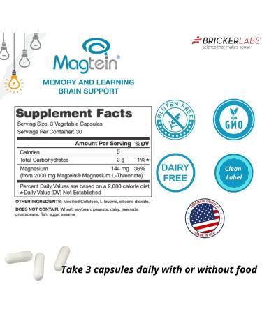 Bricker Labs MAGTEIN Magnesium L Threonate 90 Capsules - Memory & Learning Support - Buy Online on GoSupps.com