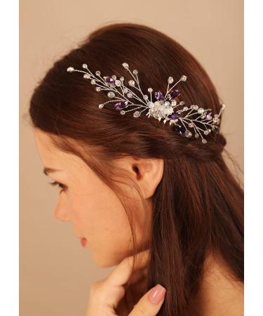 Deniferymakeup Purple Rhinestones Hair Comb Purple Hairpiece Wedding Bridal Violet Hair Accessory for Women and Girls (Silver) - Buy Online on GoSupps.com