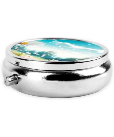 Cute White Daisies Portable Metal Pill Box | Round Mini 3-Compartment | Travel-Friendly Black Design for Small Pills - Buy Online on GoSupps.com