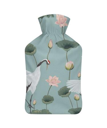 Heat bottle with lid Japanese cranes and flowers rubber hot water sac for pain relief cramps foot warmers hot and cold therapy