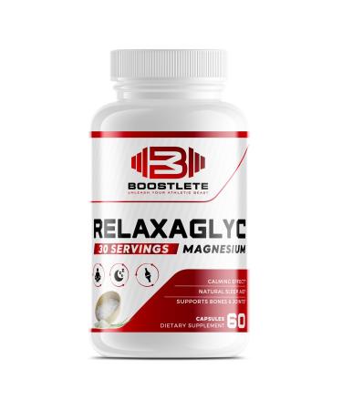 Boostlete RelaxaGlyc Magnesium Glycinate Supplement Supports Relaxation Restful Sleep Muscle & Nerve Function 60 Easy-to-Swallow Softgels High Absorption Formula Made in USA