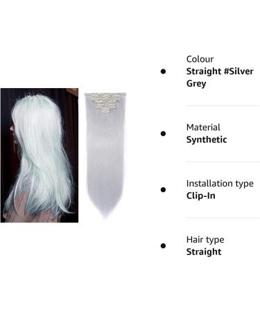 Silk-co Clip in Hair Extensions 26 Inch Silver Grey - 100% Synthetic Hairpiece, 8pcs Long Straight Hair Pieces for Full Head - #Silver Grey - Buy Online on GoSupps.com