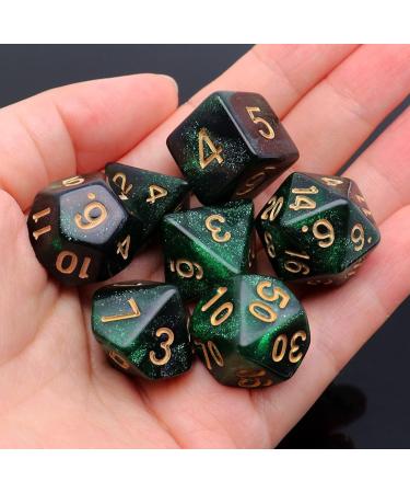 CREEBUY Polyhedral DND Dice Set - Green Mix Black Nebula Glitter Dice for D&D RPG Games - Buy Online on GoSupps.com